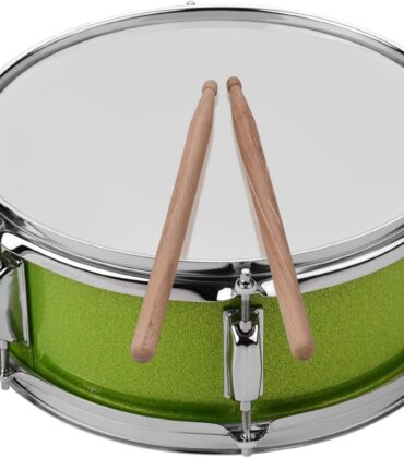 12 Inch Snare Drum Head with Drumsticks Shoulder Strap Drum Key for Student Band (Green)
