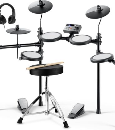 Donner Electric Drum Set, DED-70 Electronic Drum Kit for Beginner with 150 Sounds, 4 Quiet Mesh Pads, 9" Cymbals, USB MIDI, Type-C Charging, 2 Pedal, Throne, Headphones, Sticks, Melodics Lessons